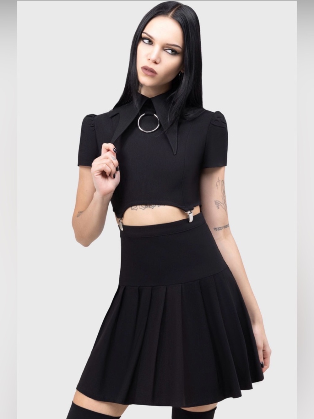 NWT Killstar Darita Suspender Mini Dress Set Black Gothic M - Picture 9 of 12